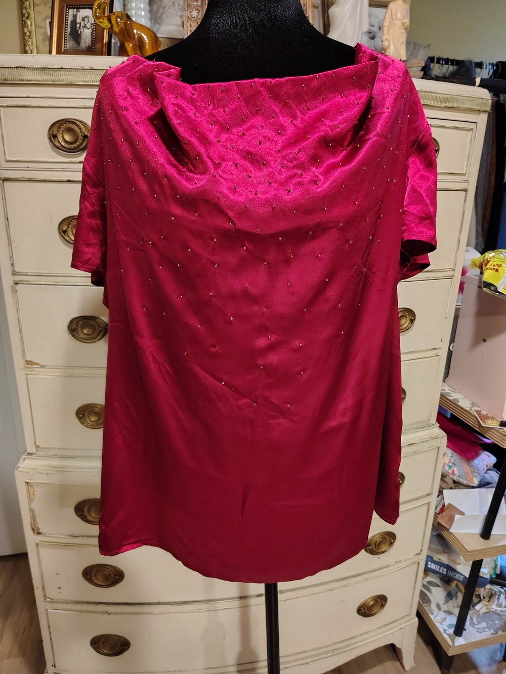 Jones New York Fuchsia Beaded Satin Blouse